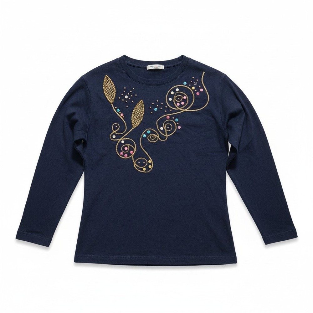 Barclay Originals of Miami Navy Blue Embellished Long‎ Sleeve Top, Woman's Small